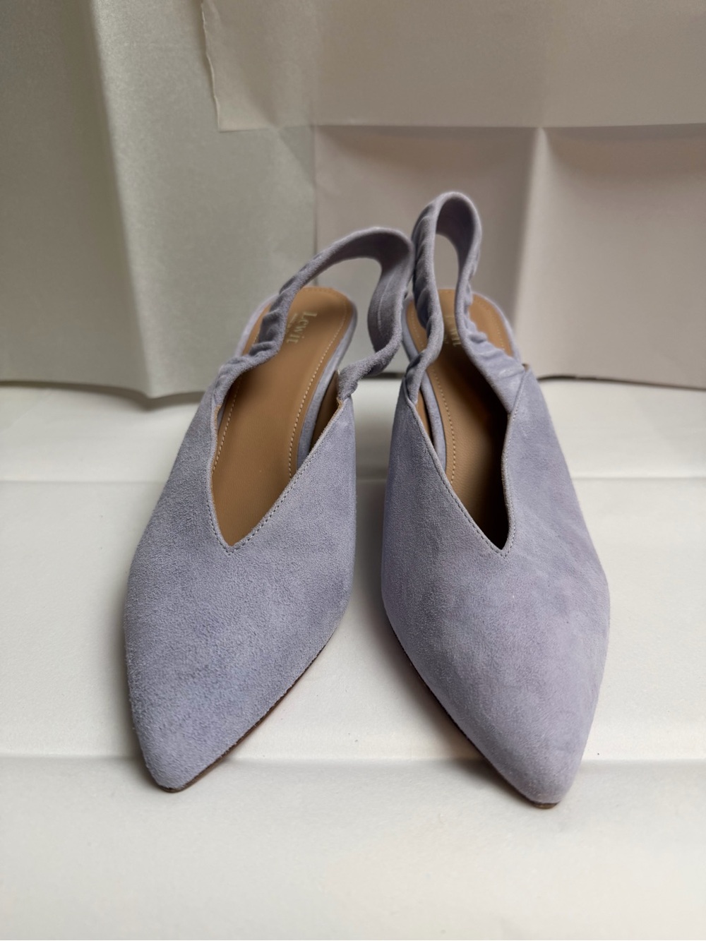 Lewit Lilac Suede Pointed-Toe Slingback Flats